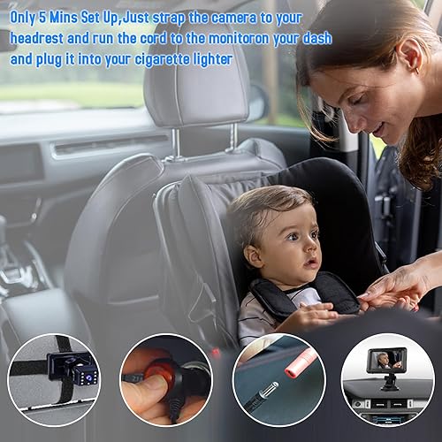 Miniatura 2 de Shkalacar Cámara de coche de bebé de 4.3 pulgadas, visión nocturna HD, espejo de coche de bebé, visión nocturna de 1080P, monitor de bebé orientado