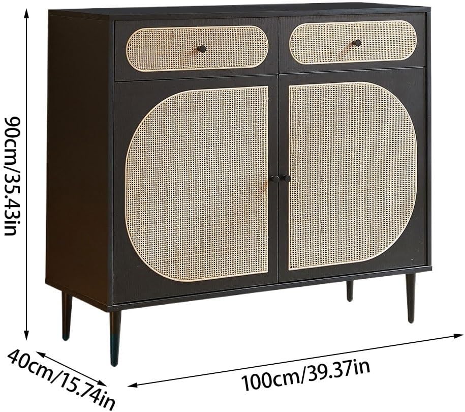 IKIFLY ラタンキャビネット 木製 サイドボード 幅120cm(3扉) Amazon.co