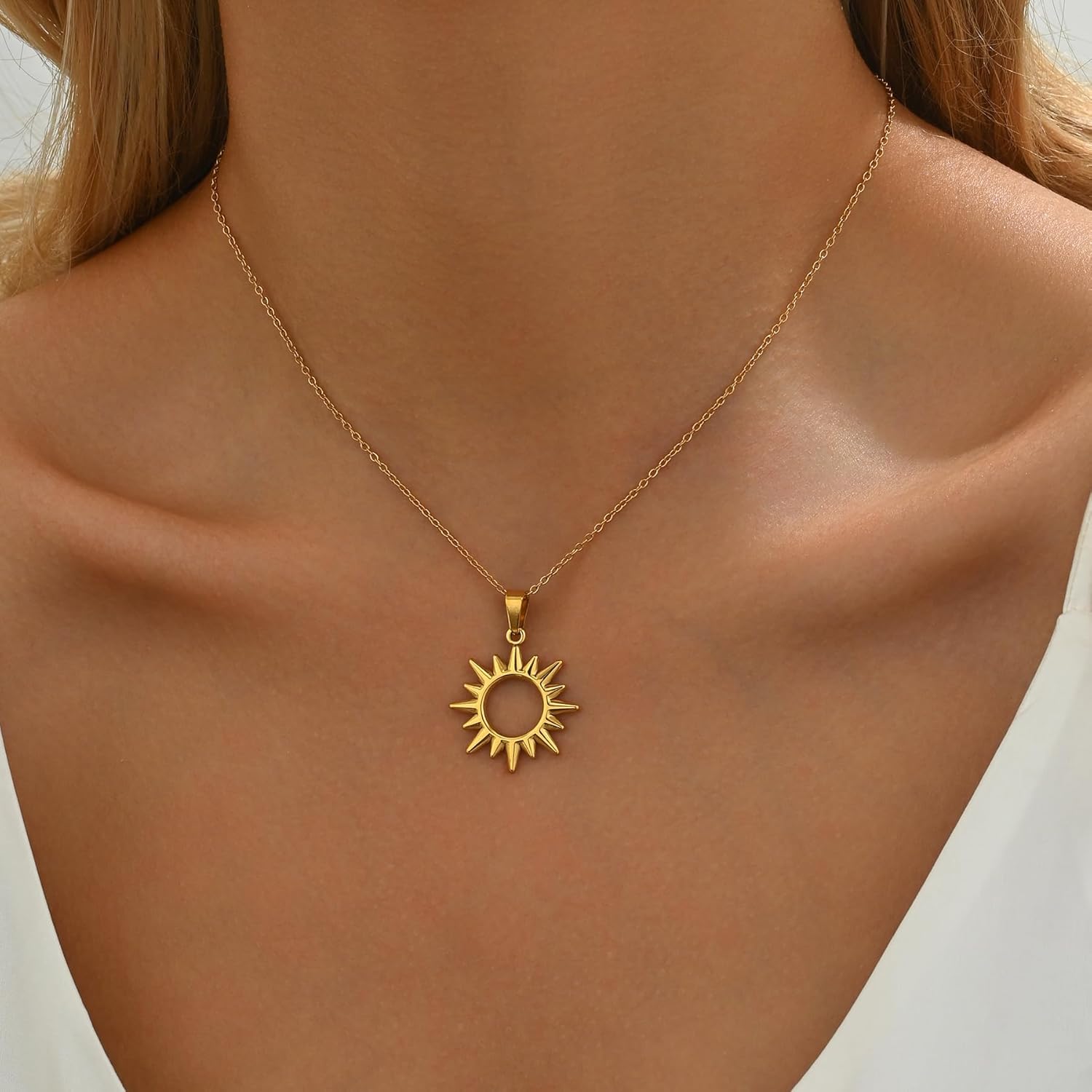 Gold Necklace for Women Necklaces for Women 18K Gold Plated Sun Necklace Dainty Moon Horseshoe Pendant Necklace Trendy Bow Necklace Minimalist Jewelry - Image 2