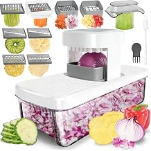 Vegetable Chopper Mandoline Slicer 8-in-1 with Container, 8 Blades for Onion, Veggie &amp; Fruit, Easy Food Slicer Dicer Cutter, Kitchen Gadgets &amp; Essentials