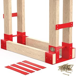 Firewood Rack Outdoor Log Storage Bracket Kit,Heavy Duty Fire Wood Stand Holder-Adjustable to Any Length, Red