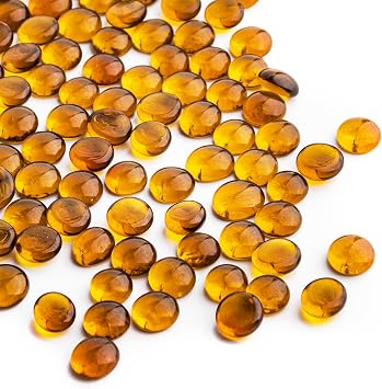 Meschett 1 LB Amber Glass Marbles, Mini Flat Glass Beads150 PCS for Vase Fillers, Floral Bottom Mancala Gems Pebbles Fish Tank Rocks for Table Aquarium,Home Decor Art Craft Supplies0.5"0.7"