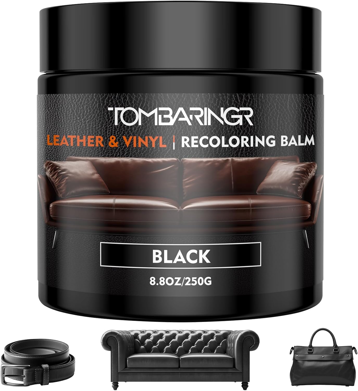 TOMBARINGR Leather Recoloring Balm – Repair Kit for Furniture Dye for Furniture Car Seats Shoes Repair Leather Dye for Scratched and Faded Couch Color Restorer - Black