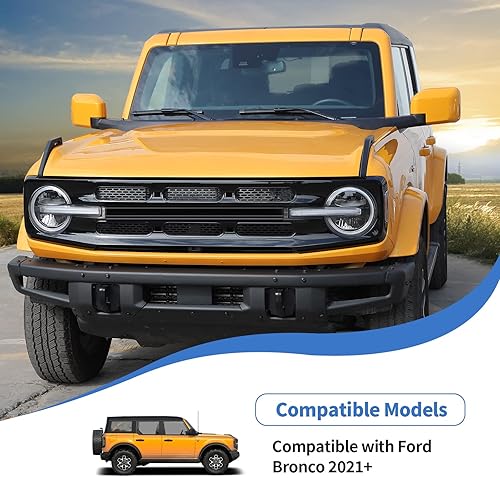 Miniatura 6 de JeCar Insertos de rejilla delantera, marco de rejilla de malla, accesorios exteriores compatibles con Ford Bronco 2021-2023, color negro