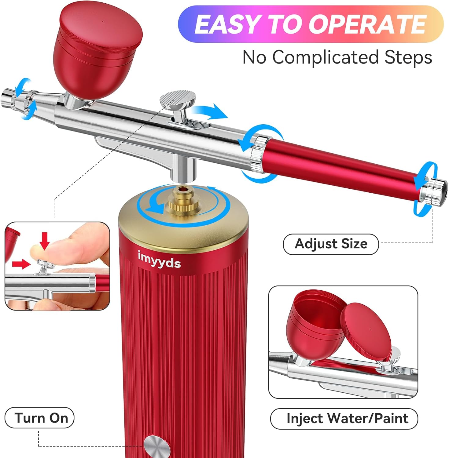 imyyds Airbrush Kit with Compressor, 32 PSI High Pressure Cordless Air Brush Kit with Air Compressor, Portable Single-Action Airbrush Compressor Set, Mini Airbrush Kit for Painting, Model, Nail,Makeup - Image 5