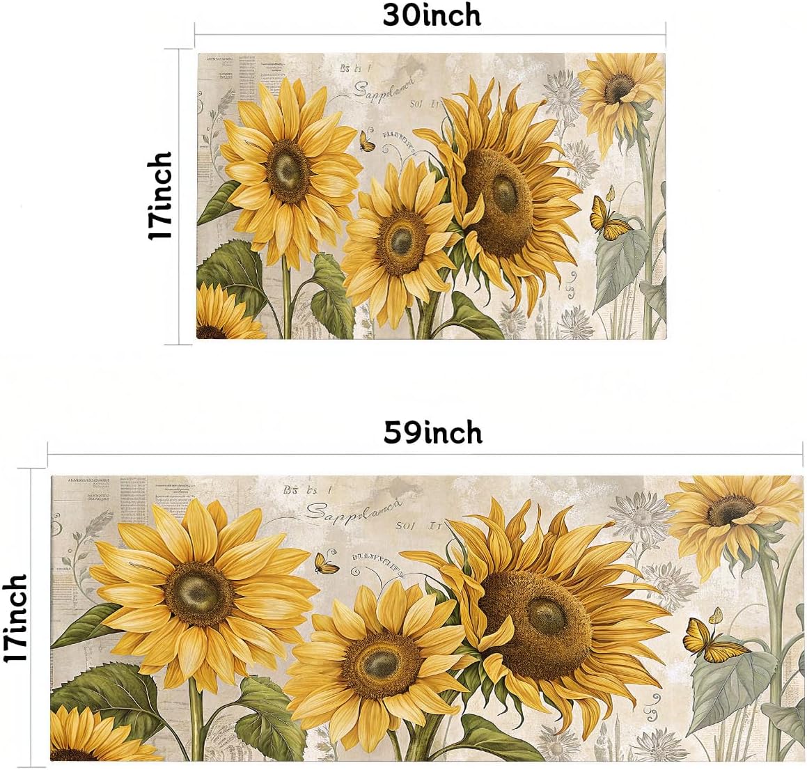 2 Piece Sunflower Kitchen Decor Rugs Set, Farmhouse Country Kitchen Carpets and Mats Non Skid Washable Absorbent Mats for Floor Rug Decoration 17.7" x 59"+17.7" x 29.5"