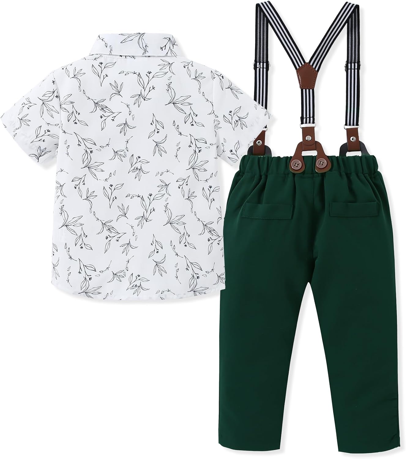 SANMIO Toddler Baby Boy Clothes Suit Gentleman Wedding Outfits, Formal Dress Shirt with Bowtie + Suspender Pants 1-5 Years