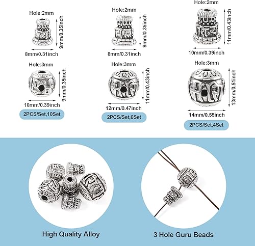Miniatura 2 de Craftdady 20 juegos de cuentas de aleación de gurú tibetano de 10120.551 in, cuentas budistas occidentales de metal con tapas de cuentas de cono