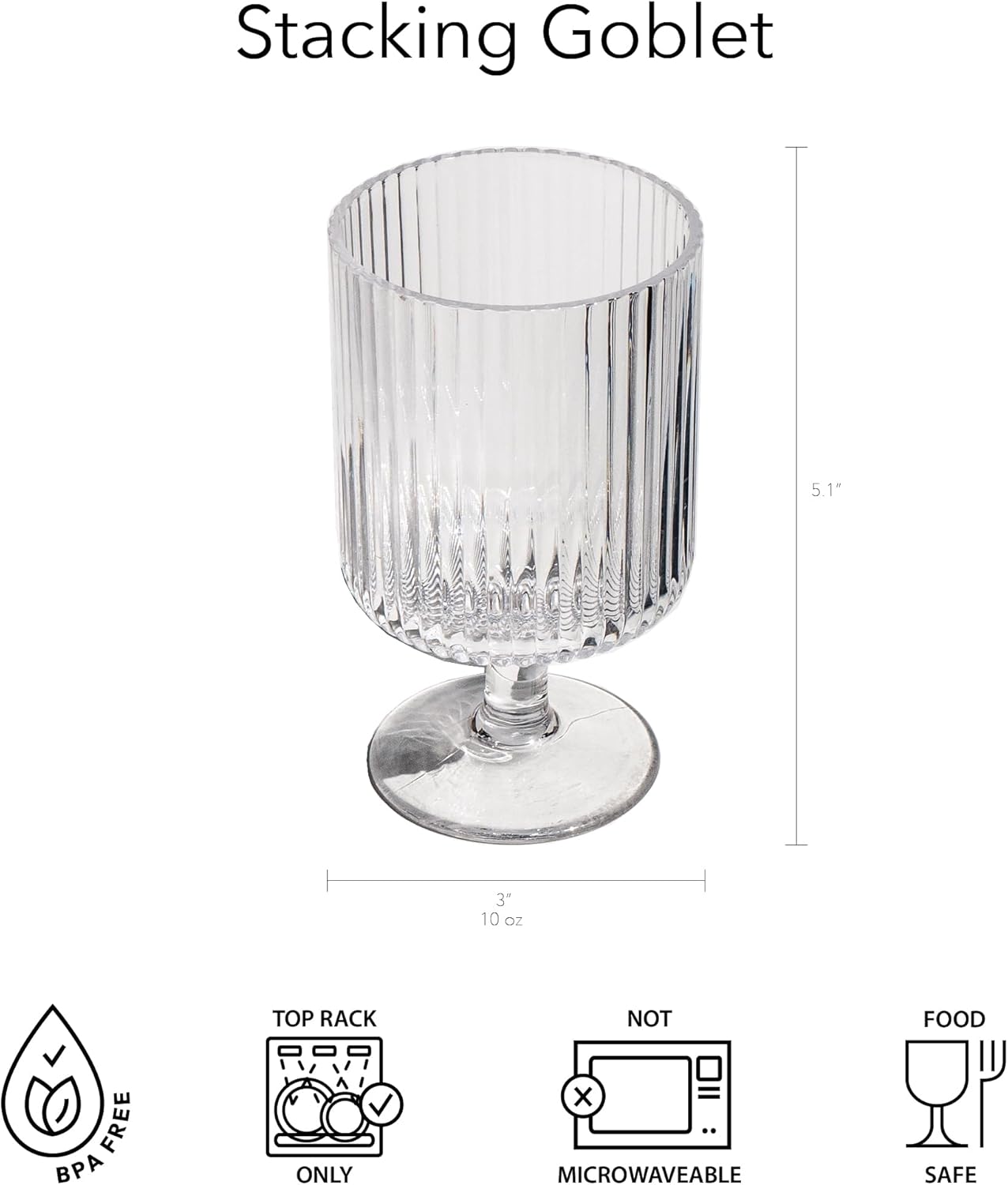 Mesa 10 oz Durable Acrylic Wine Glasses, Shatter-Resistant and Dishwasher-Safe Indoor/Outdoor Drinkware, Glass for Wine, Sangria, and Spritzers - Clear - Set of 6