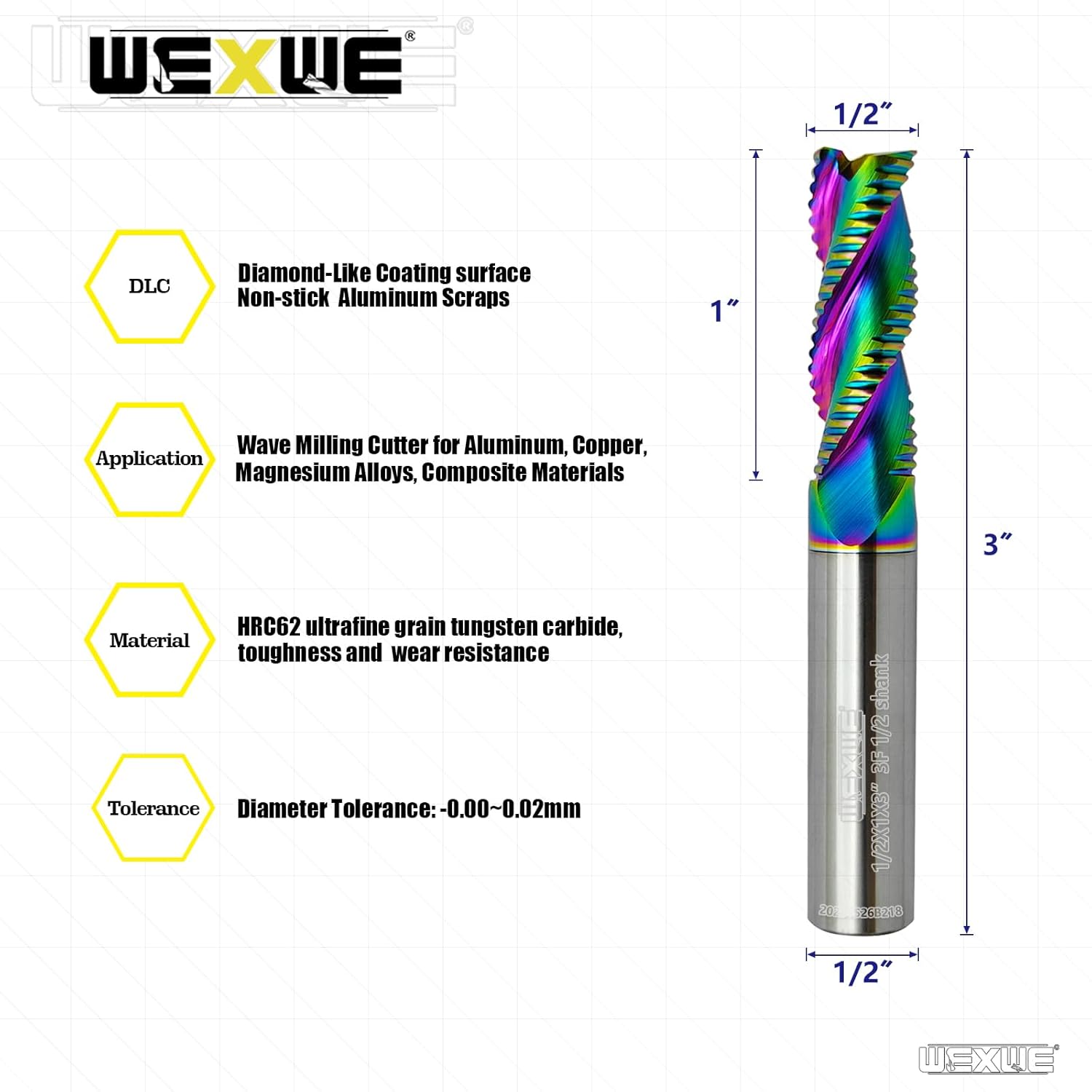 Tools Carbide Roughing End Mill Square Carbide End Mills for Aluminum Cutting, 3 Flute 1/2 Shank (1/2-3" 2pcs)