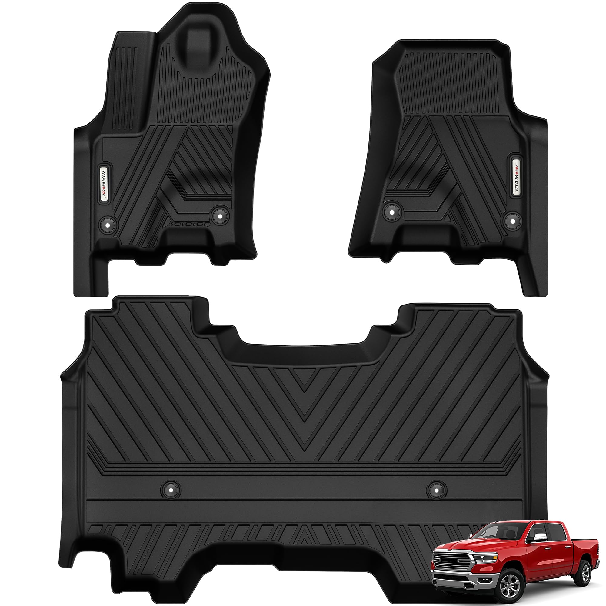 YITAMOTOR Floor Mats Fit for 2025-2026 RAM 1500 Crew Cab w/o Rear Under-Seat Storage Bucket Seat, All Weather TPE Custom Fit Waterproof Floor Liners for RAM 1500 Accessories 1st & 2nd Row, Black