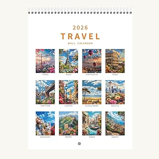 Wall Calendar 2026 World Travel Monthly Wall Calendar 12 Month Hanging Wall Planner，8.3" X 11.7 ", Thick Paper, Illustrated