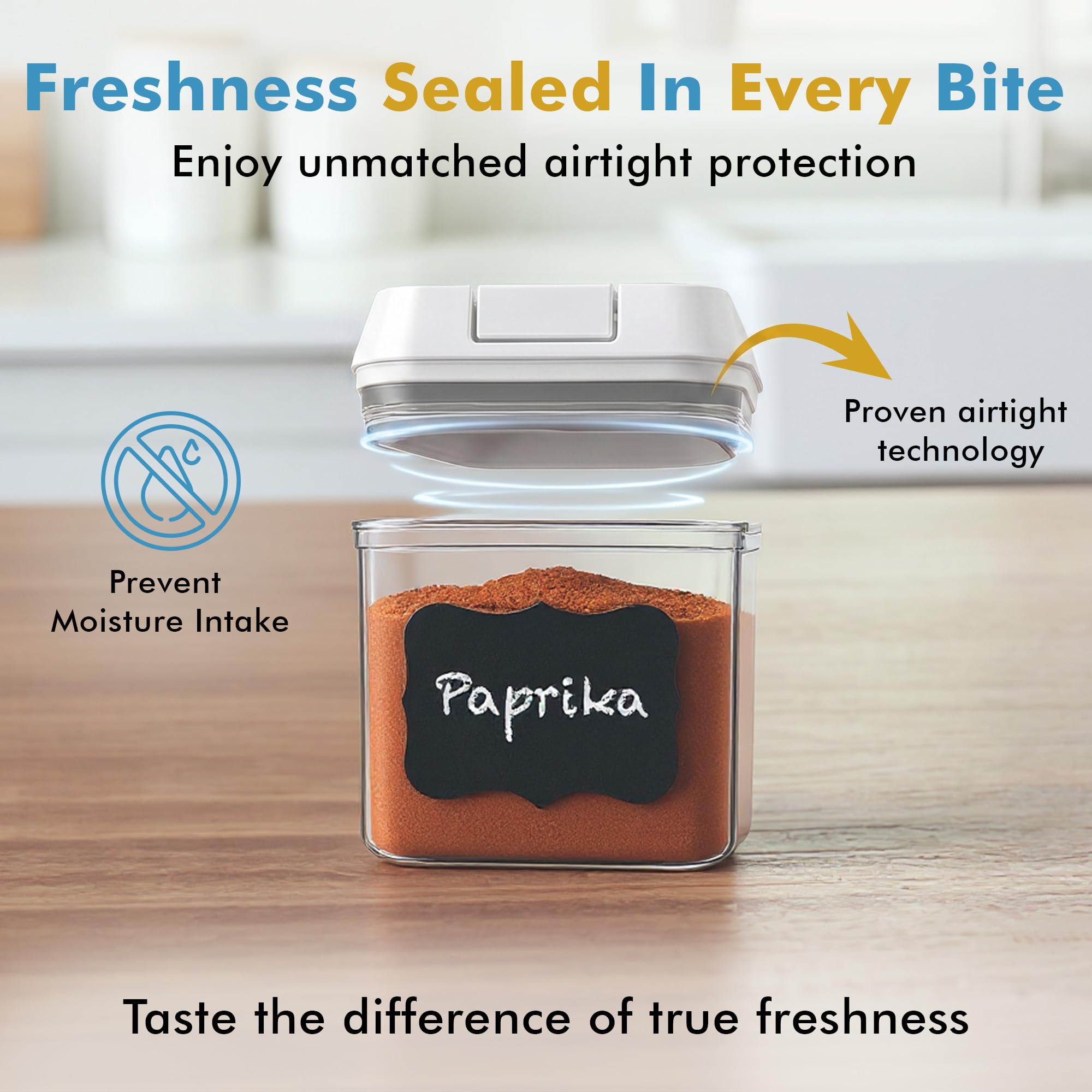 Shazo Juego de 6 mini recipientes herméticos + 6 cucharas, recipientes de plástico transparente duraderos para almacenamiento de alimentos con tapas, recipientes de despensa para armario de cocina