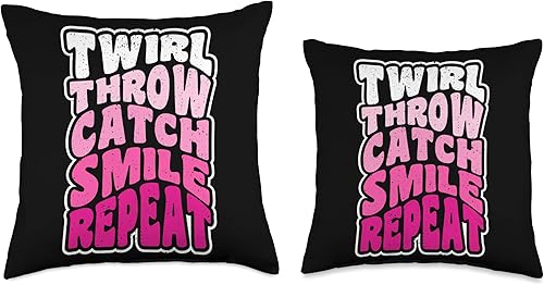 Miniatura 3 de Baton Twirler Majorettes Baton Twirling Girl Gifts Catch Smile Repeat Baton Twirling Throw Pillow 16x16 Multicolor