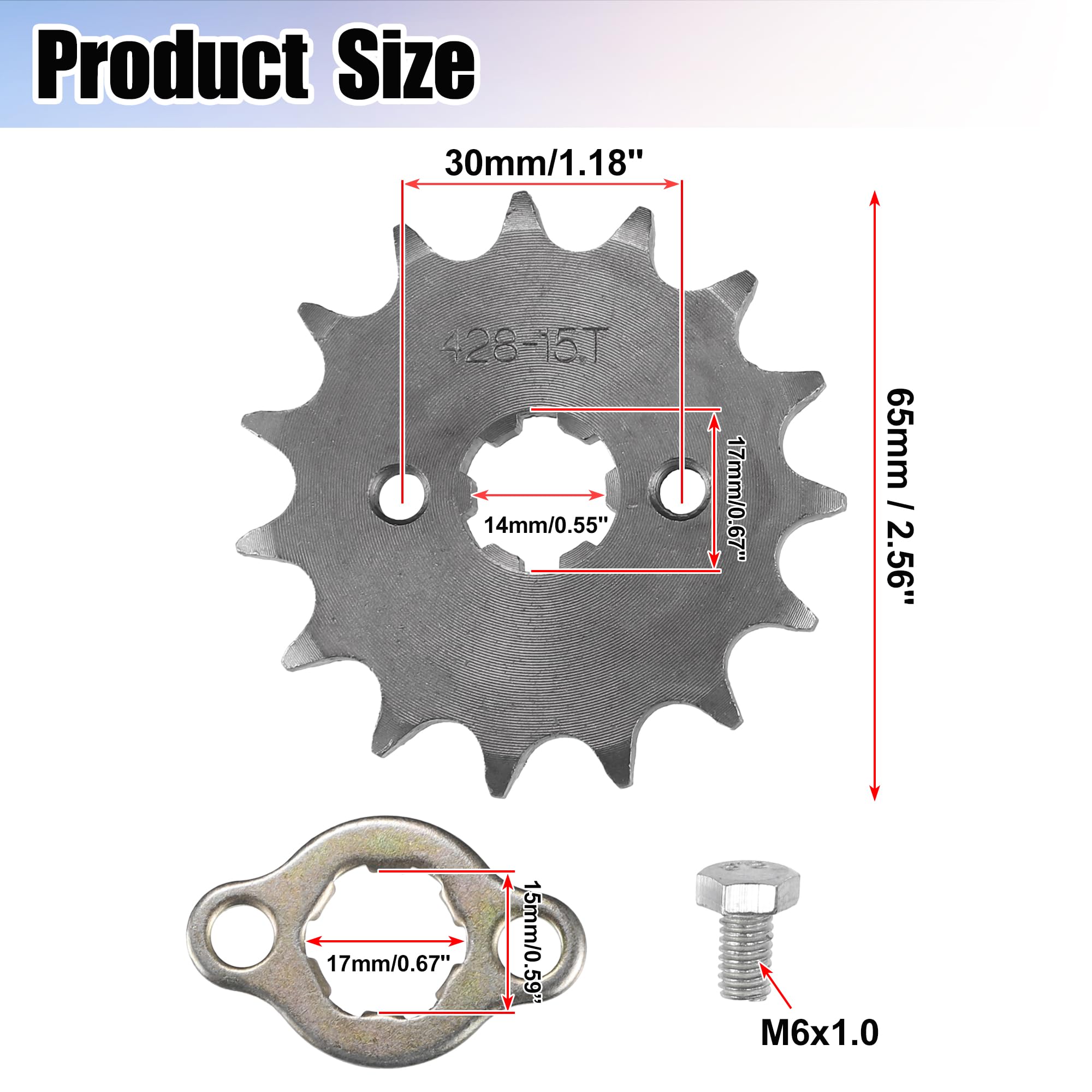 QUARKZMAN 1 Set 428 15T 17mm Anteriore Motore Pignone per Sporco Bicicletta per Mini Bicicletta ATV