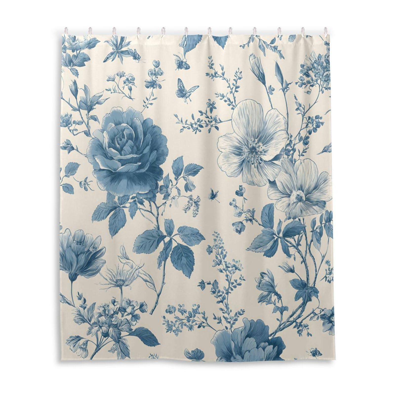 DUOBU Vintage Floral Shower Curtain Washable Waterproof Fabric Bath Curtain 60x72Inch Shower Curtains with Hooks for Bathroom Decor