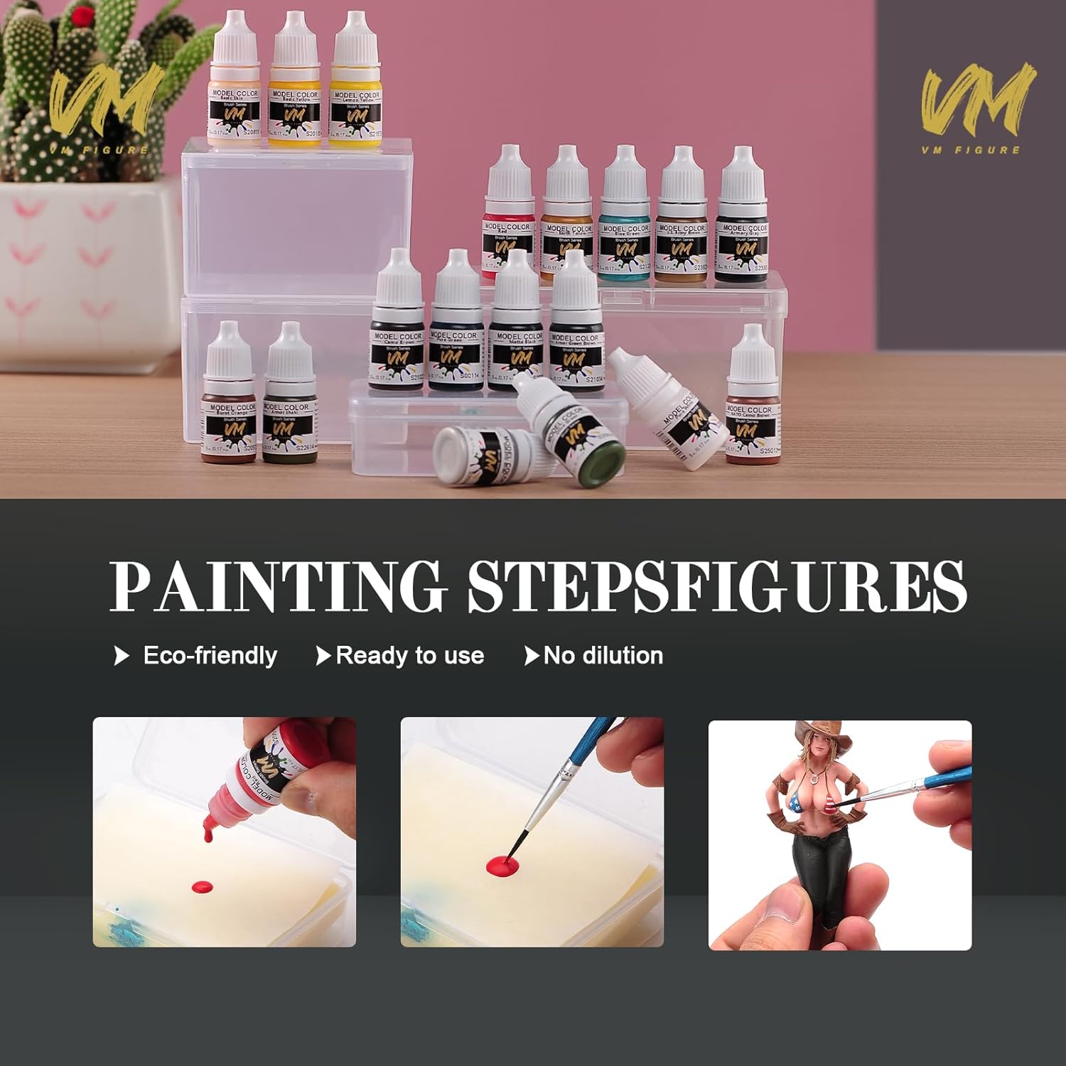 VM FIGURE Basic Color Set Eco Friendly Water Based Color 24 Bottles x 5 ml (0.17 fl.oz.) Miniature Paint Set Acrylic Resin Pigment for Models, Miniatures, and Crafts