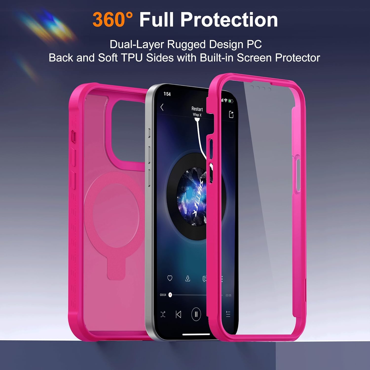 Compatible with iPhone 14/13 Case with Magnetic Ring Stand [Compatible with Mag-Safe] [Built-in Screen Protector] Military-Grade Shockproof Translucent Matte Phone Case, Rose Red - Image 3
