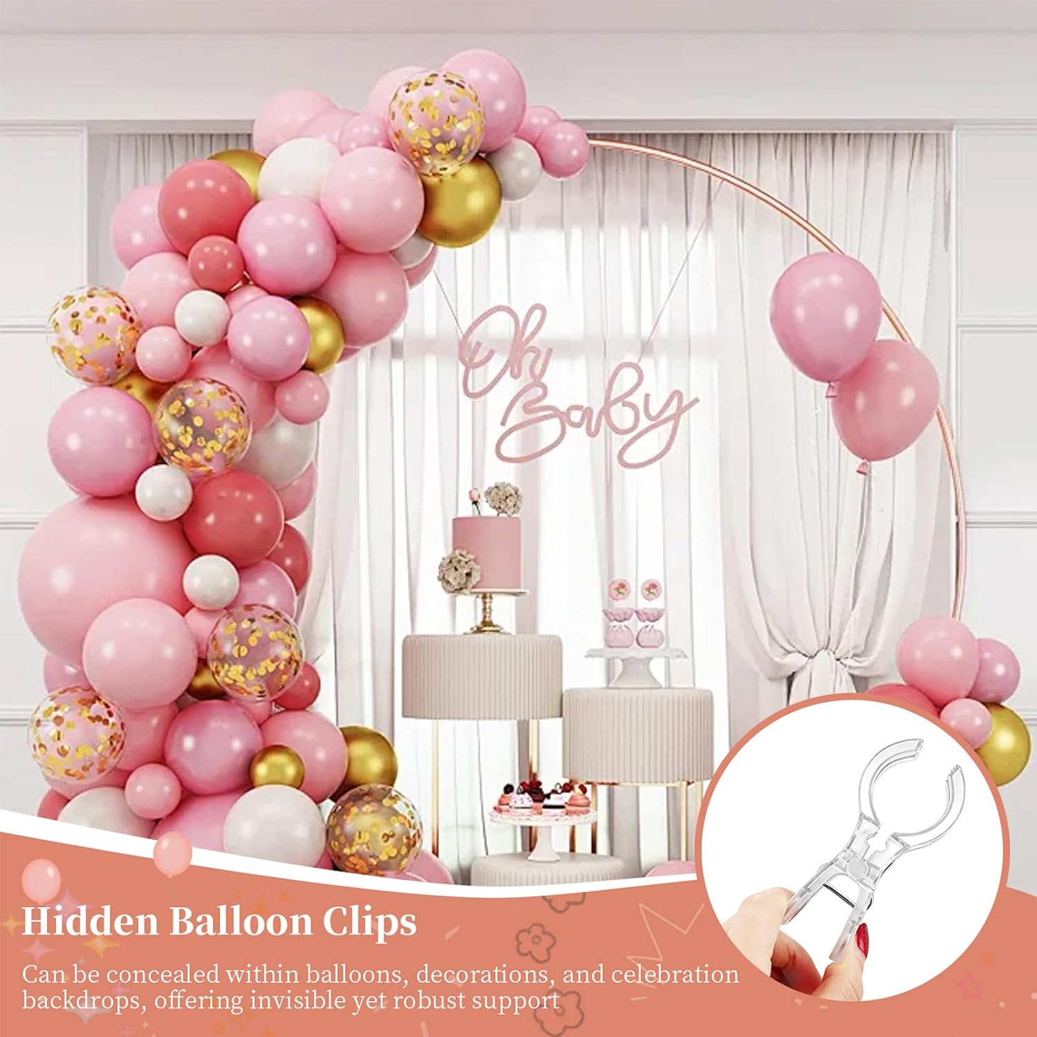 20 Pack Clear Spring Clips, 3.5 Inch Transparent Plastic Clamps for Balloon Arch, Backdrop, Craft Projects, Invisible Hold for Event Decoration and Party Setup