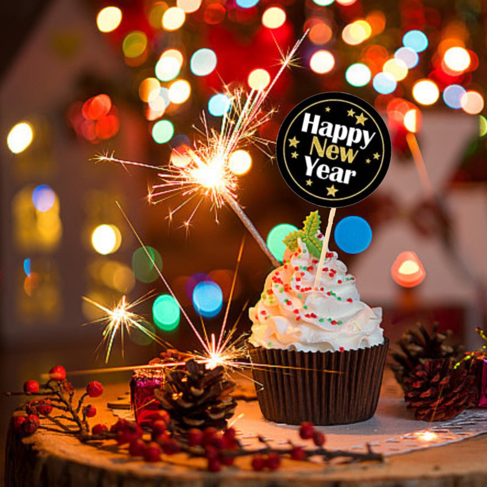 HOWAF 20 Stück Silvester Cupcake Topper 2026 – Schwarz-Gold, Happy New Year, Für Party & Kuchen HOWAF 20 Stück Silvester Cupcake Topper 2026 – Schwarz-Gold, Happy New Year, Für Party & Kuchen