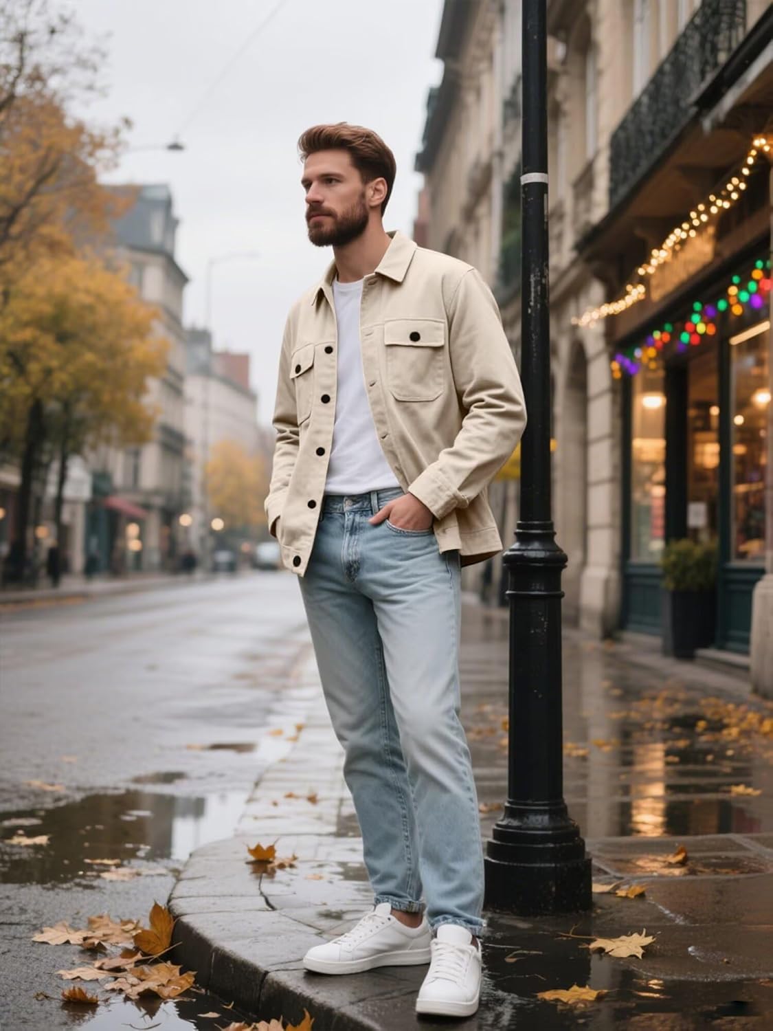 SANGTREE Men's Trucker Jacket Lightweight Jacket Cotton Casual Outerwear With Pockets