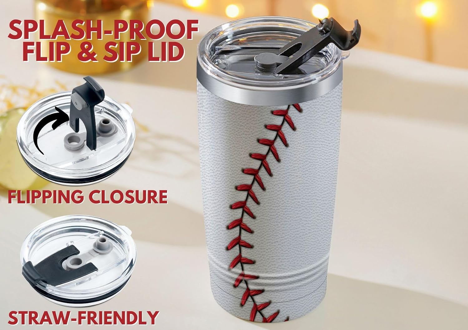 Onebttl Baseball Dad Gifts for Men, Coach, Travel Mug for Birthday Christmas, 20oz Stainless Steell, White