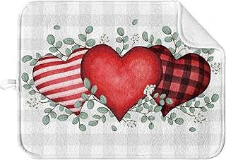 Artoid Mode Love Eucalyptus Valentine's Day Drying Mat for Kitchen Counter, 18x24 Inch Ultra Absorbent Home Dish Drainer Mats Plate Holder