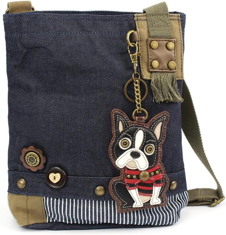 Chala Canvas Crossbody Messenger handBags with Keyfob/Coin Purse- (Boston Terrier)