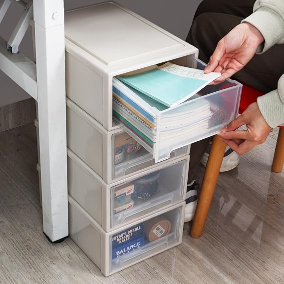 12 Qt Stackable Storage Drawers, Plastic Stacking Drawer, 4 Packs