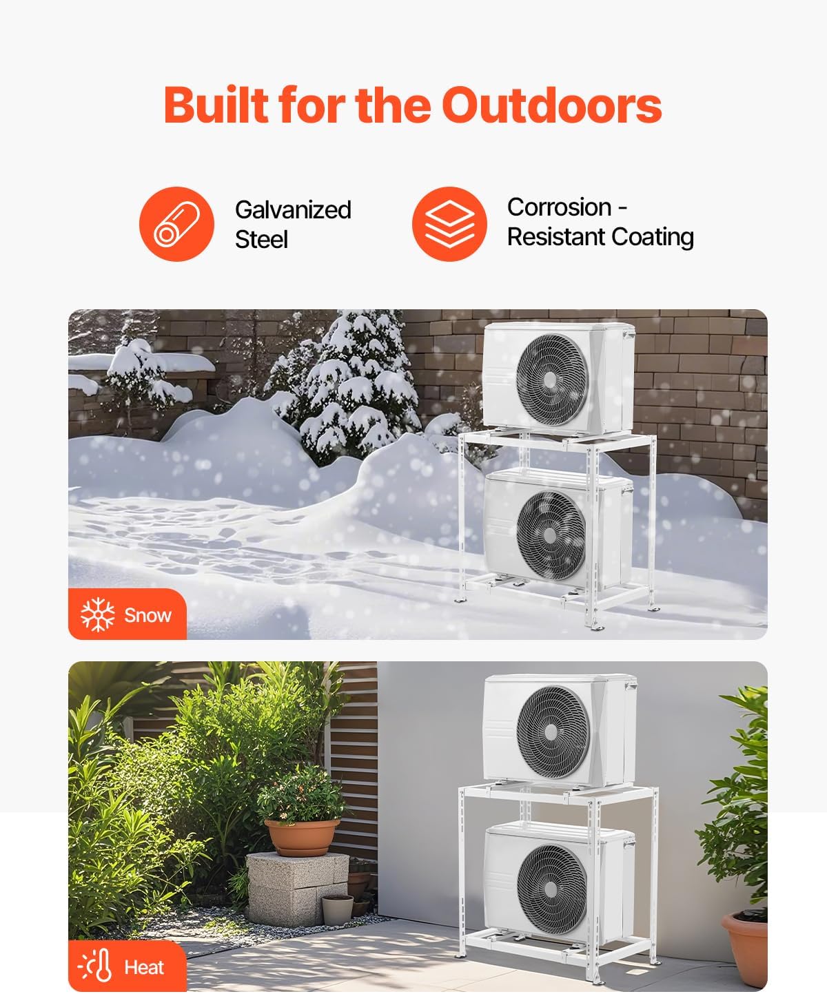 VEVOR Mini Split Ground Stand, Anti-Vibration Mini Split Stand for 9000-18000 BTU Ductless Air Conditioner Heat Pump, Heavy Duty AC Base Bracket Floor Mount w/ 551LBS Max. Load,Dual Levels