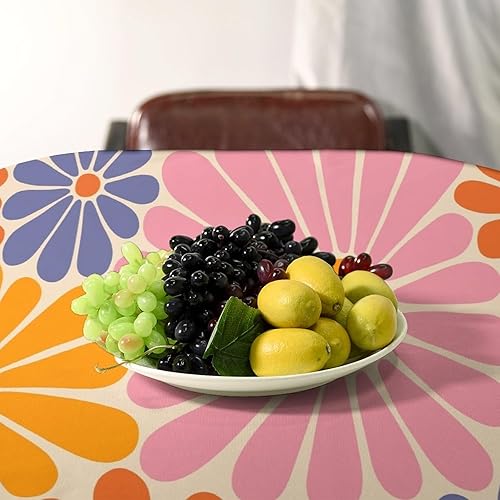 Miniatura 834 de Mantel floral hippie, diseño retro de los años 70, naranja, rosa, azul, floral, bohemio, estampado estético de margaritas, para fiesta, picnic