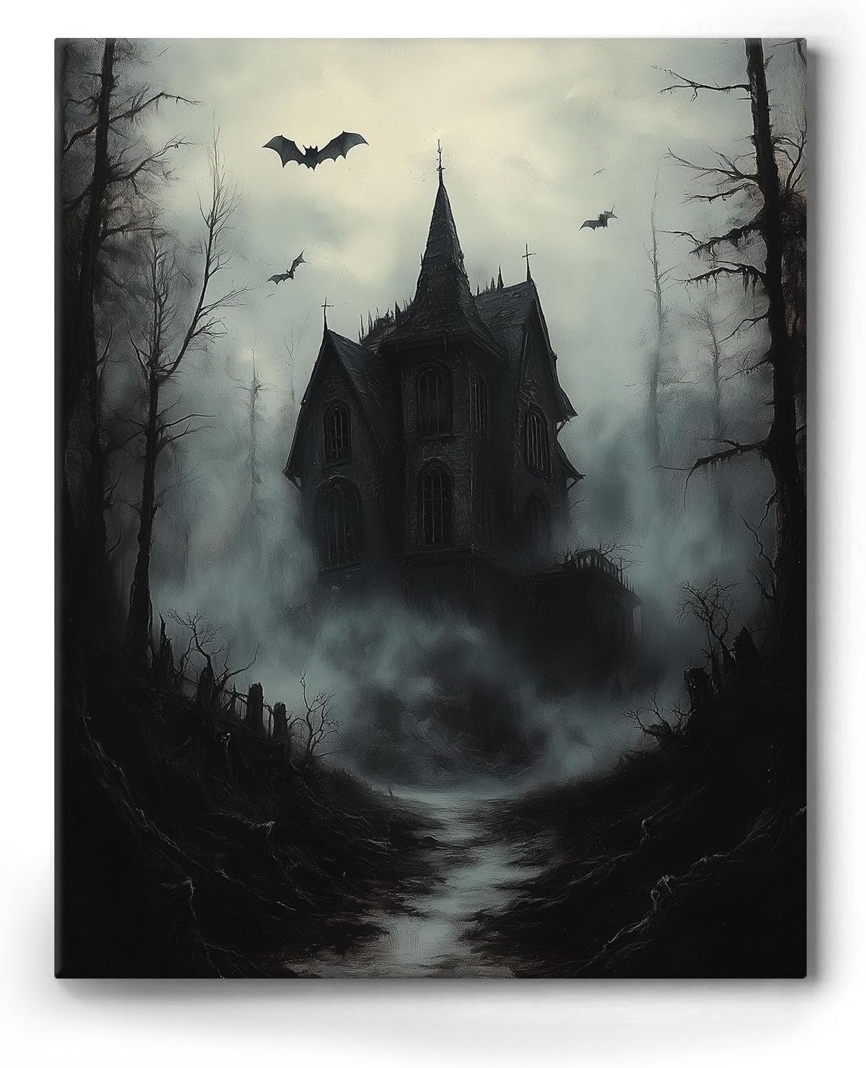 ART Halloween Canvas Wall Decor, Horror Castle Bat Dark
