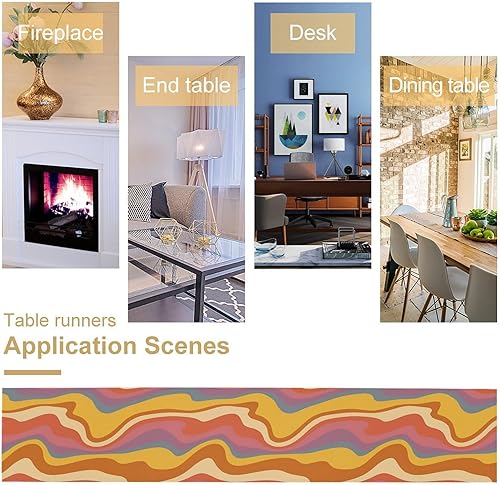 Miniatura 138 de Camino de mesa ondulado de los años 70, retro, hippie abstracto, vintage, verde, rosa, con estampado de ondas para el hogar, cocina, comedor, patio,