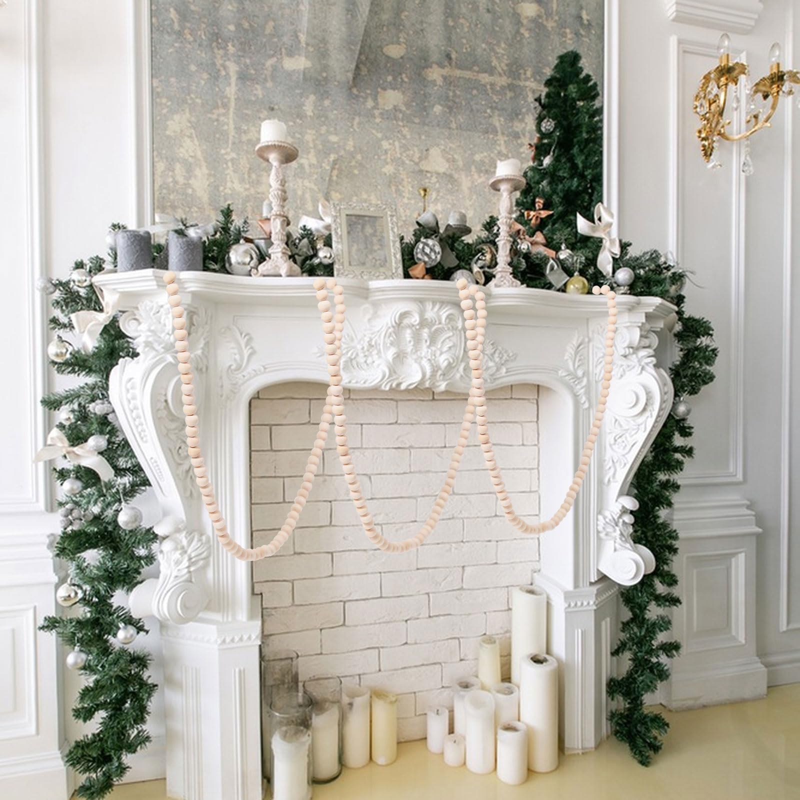 CHGCRAFT Perles de Bois de Noël de 33 Pied Perles en Bois pour Arbre de Noël Perles en Bois Naturel pour Table Murale à Suspendre Décorations de Noël et de Vacances