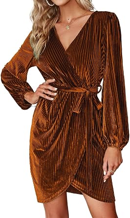 BerryGo Womens Long Sleeve Wrap Semi Formal Velvet Mini Dress Sexy Cocktail Party Winter Club Dress