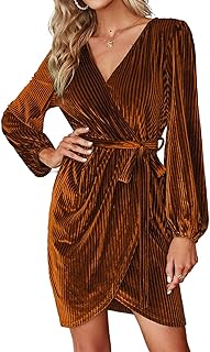 Women's Long Sleeve Wrap Semi Formal Velvet Mini Dress Sexy Cocktail Par...