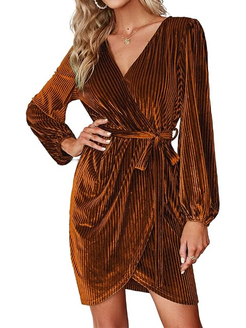 BerryGo Womens Long Sleeve Wrap Semi Formal Velvet Mini Dress Sexy Cocktail Party Winter Club Dress