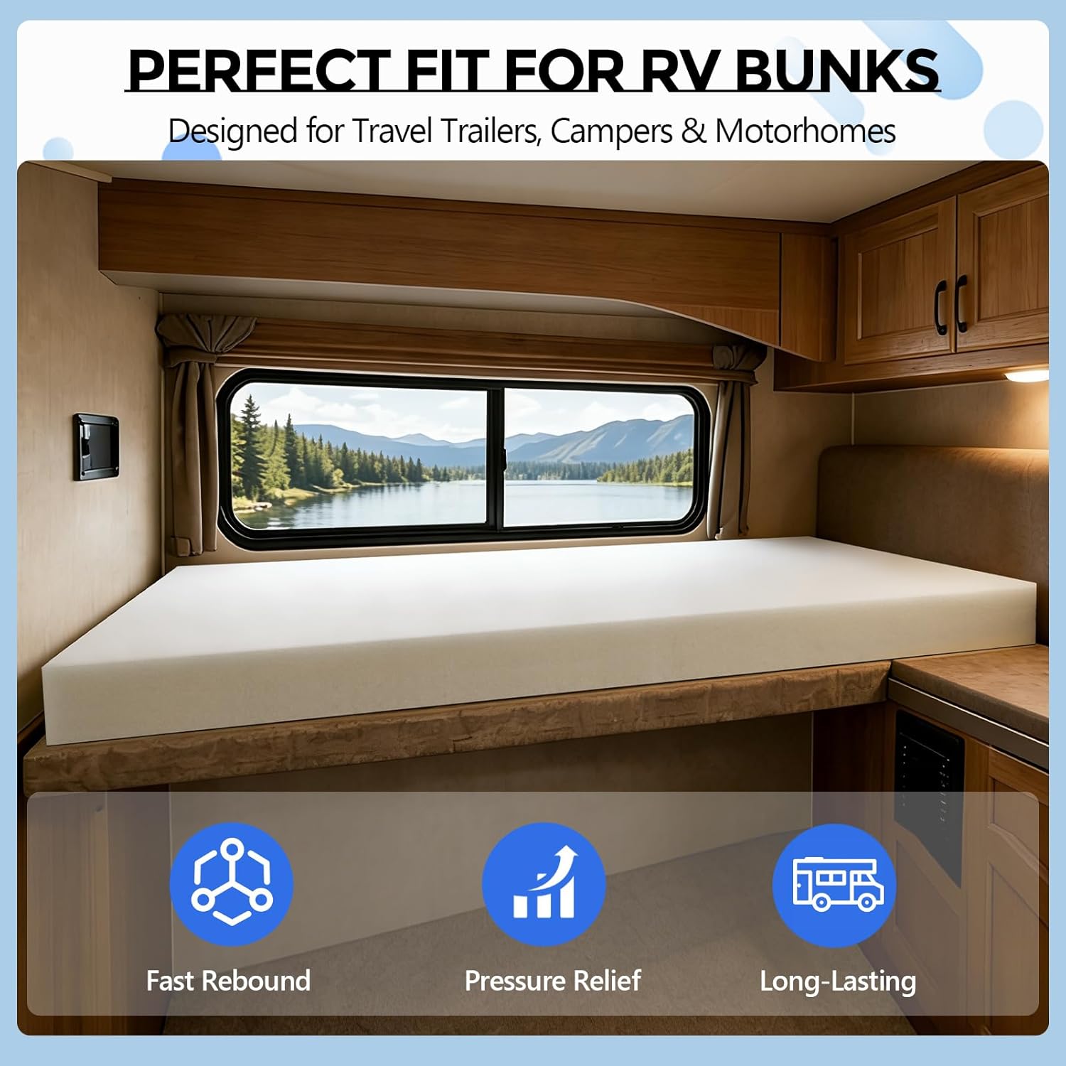 Novabright Upgraded 2.5 High Density RV Bunk Mattress (28" x 72" x 3") - Medium Firm Replacement Foam Pad for Travel Trailer & Truck Camper Bunk Beds, Pressure Relief, Breathable, Cover Not Included