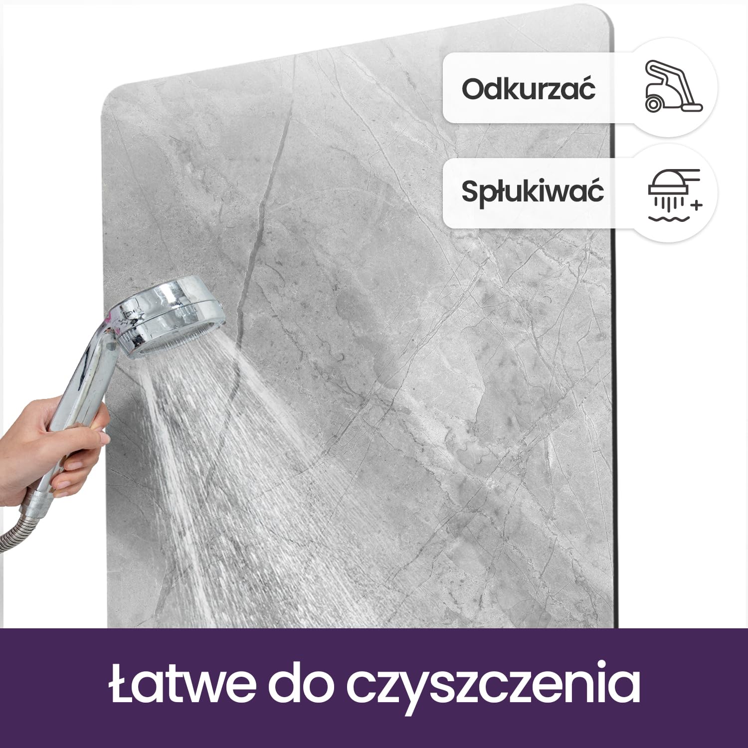 DEXI Chłonny dywanik łazienkowy 60 x 110 cm, dywaniki antypoślizgowe i zmywalne, ultracienkie, szybkoschnące maty pod drzwi prysznicowe, szary | Zaprojektowany do łazienek, pryszniców, wanien i zlewów, z cienkim profilem i nowoczesnym wzorem marmuru
