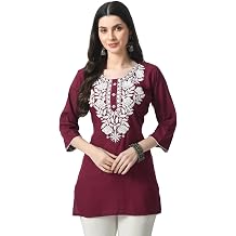 Kurti for Women - Short Chikankari Kurtis for Girls, Lakhnawi Tunic Top Kurta Design for Ladies, Woman Ethnic Kurthi