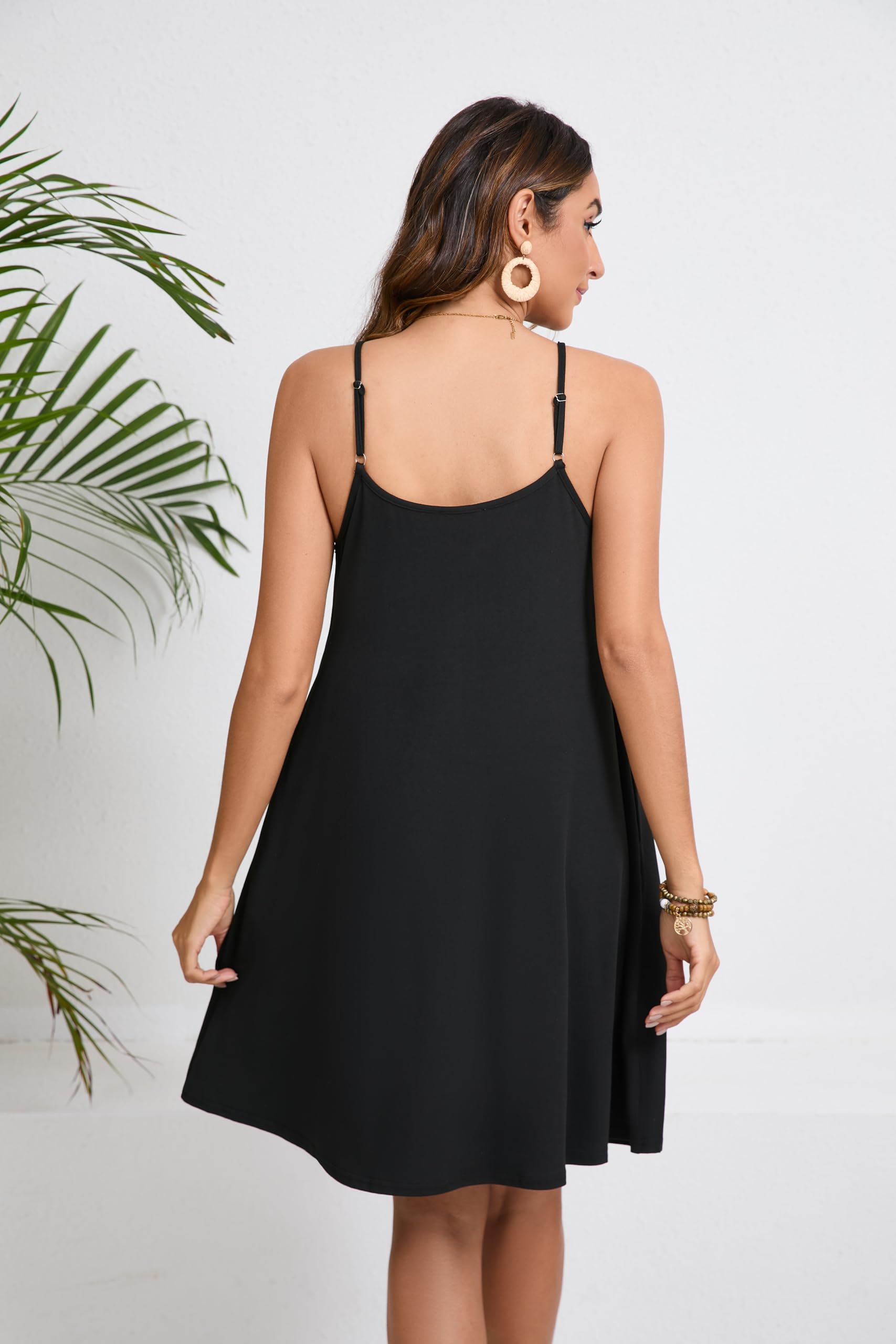 Enmain Mujer Vestidos Verano Floral Sin Mangas Vestido de Playa hasta la Rodilla Casual Cuello en V Tirantes de Espagueti Vestidos con Bolsillos para Fiesta Hawai Vacaciones S-2XL
