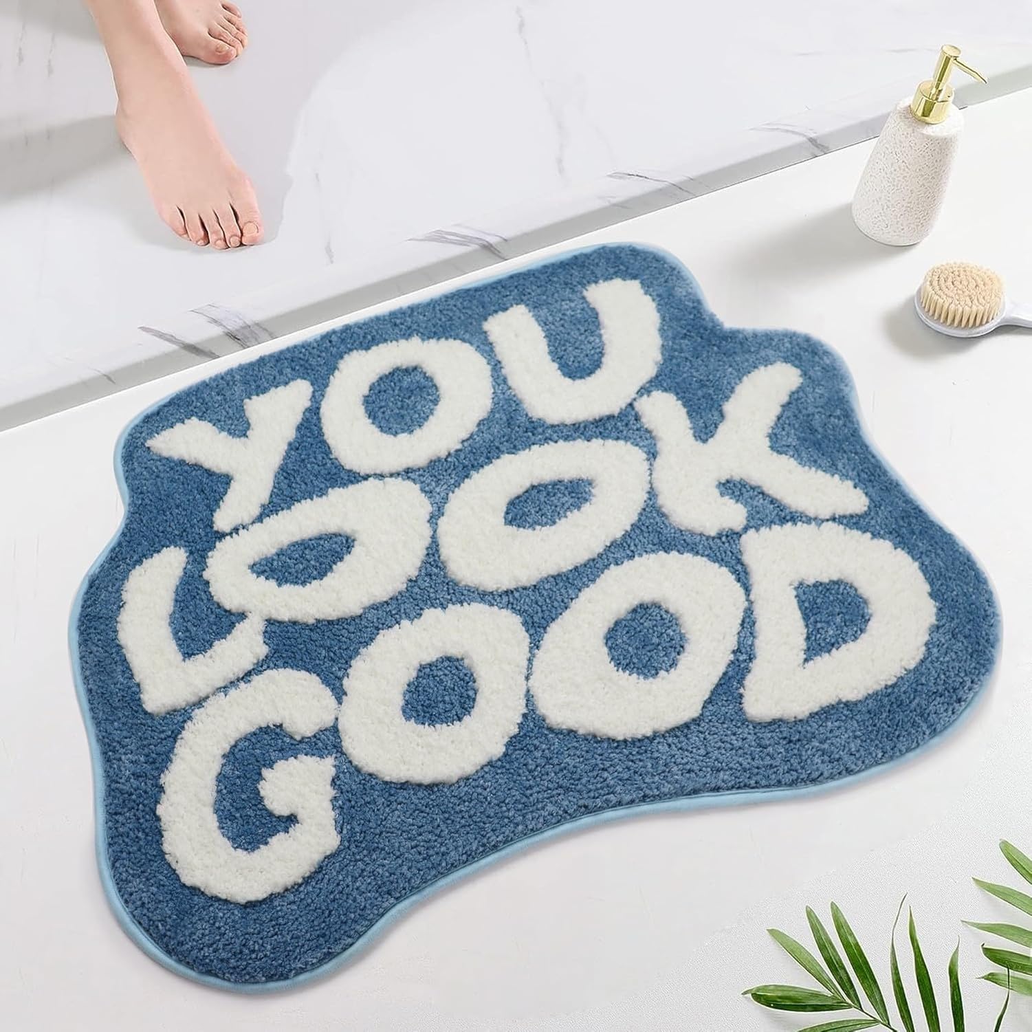GYFGRTQ Long Bath Mat for Bathroom Humorous Runner Rug for Bathtub Dorm Shower Modern Decorative 20x60 Inch, Blue, 50x69 cm (Irregular)