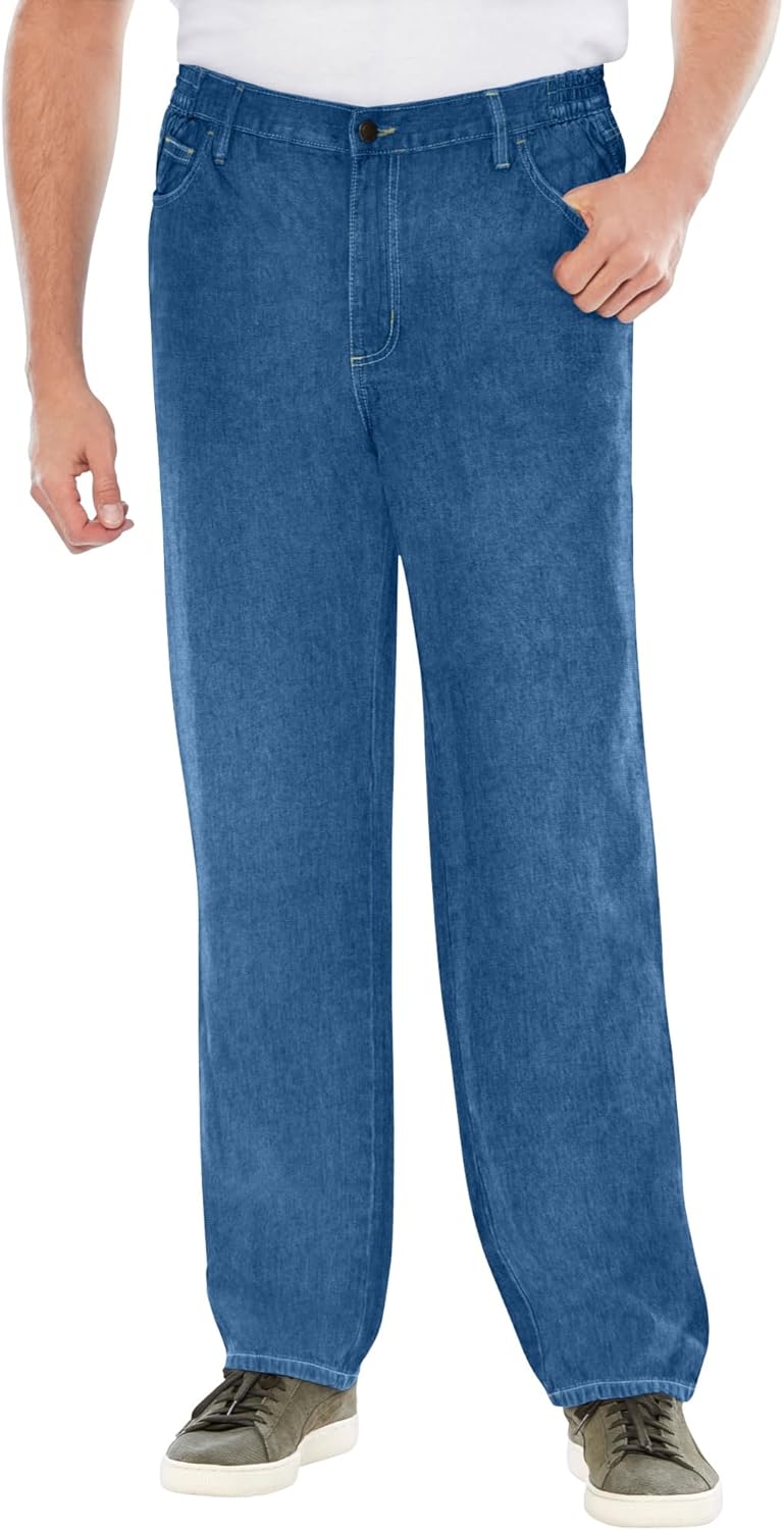 Liberty Blues by Kingsize Men's Big & Tall Lightweight Comfort Side-Elastic 5-Pocket Jeans - 52 40, Indigo