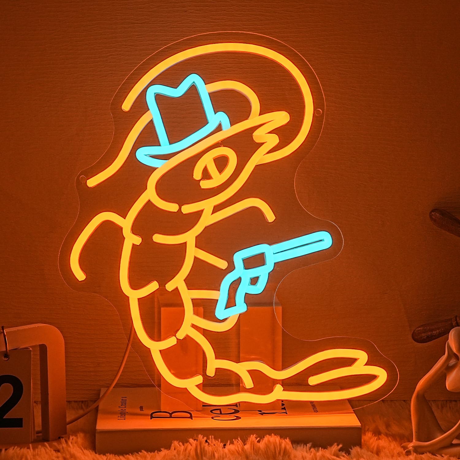 Shrimp Cowboy Neon Sign for Wall Decor Shrimp Led Sign Lobster Neon Light Seafood Neon Light Sign Animal Wall Art Light for Kitchen Man Cave Bedroom Seafood Restaurant Shop