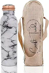 Craft Trade Garrafa de água de cobre puro (100 ml) – Garrafa de cobre 100% puro para beber com benefícios ayurvédicos para a saúde – Feita à mão em impressão branca - à prova de vazamento, livre de