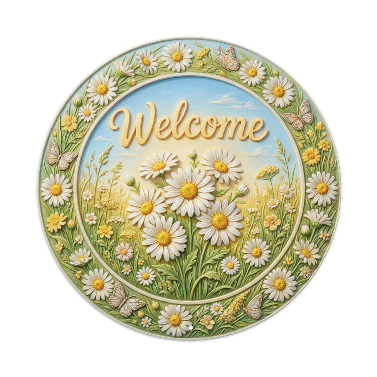 Tgrcjimh Style Metal Tin Sign Daisy Field Welcome Summer Meadow