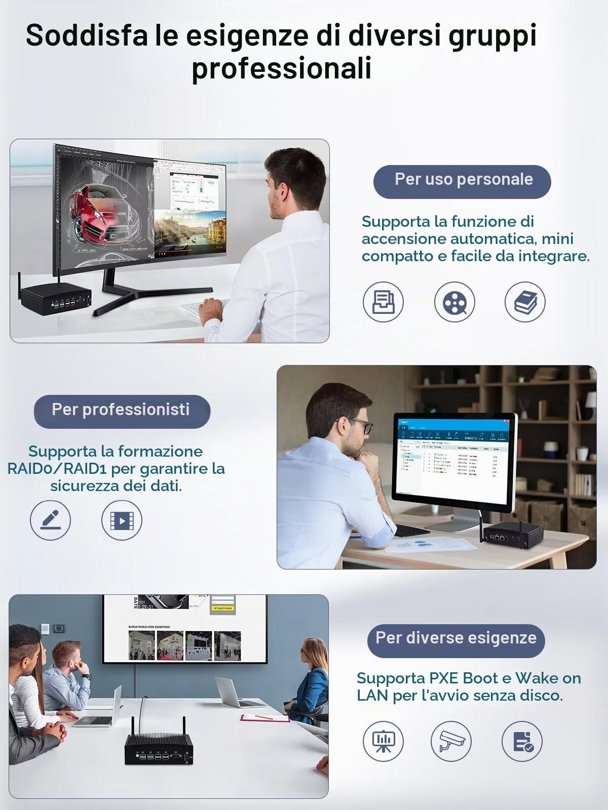 WEIDIAN Senza Ventola Industriale PC, Industriale PC Core i5 8350U, Mini Computer Win 11, Dual HD Display Output, 2RJ45 LAN, 8USB, 2RS232 COM, WiFi, BT, VESA, Linux (8GB RAM 128GB SSD)