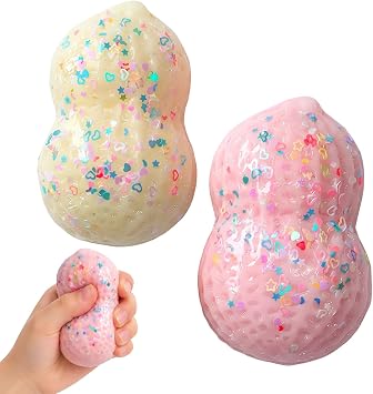 2 PCS Peanut Shaped Squishy, Textured Squishy, Hand Manipulate Accessory for Focus & Relaxation, Beige Pink Soft Squeeze for Desk & Travel