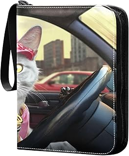 Kigai Driver Cat Trading Card Binder with Sleeves PU Leather Holds 400 Cards,Double Sided Trading Card Folder with Zipper Collection Binder Album Book Case for Boys Girls