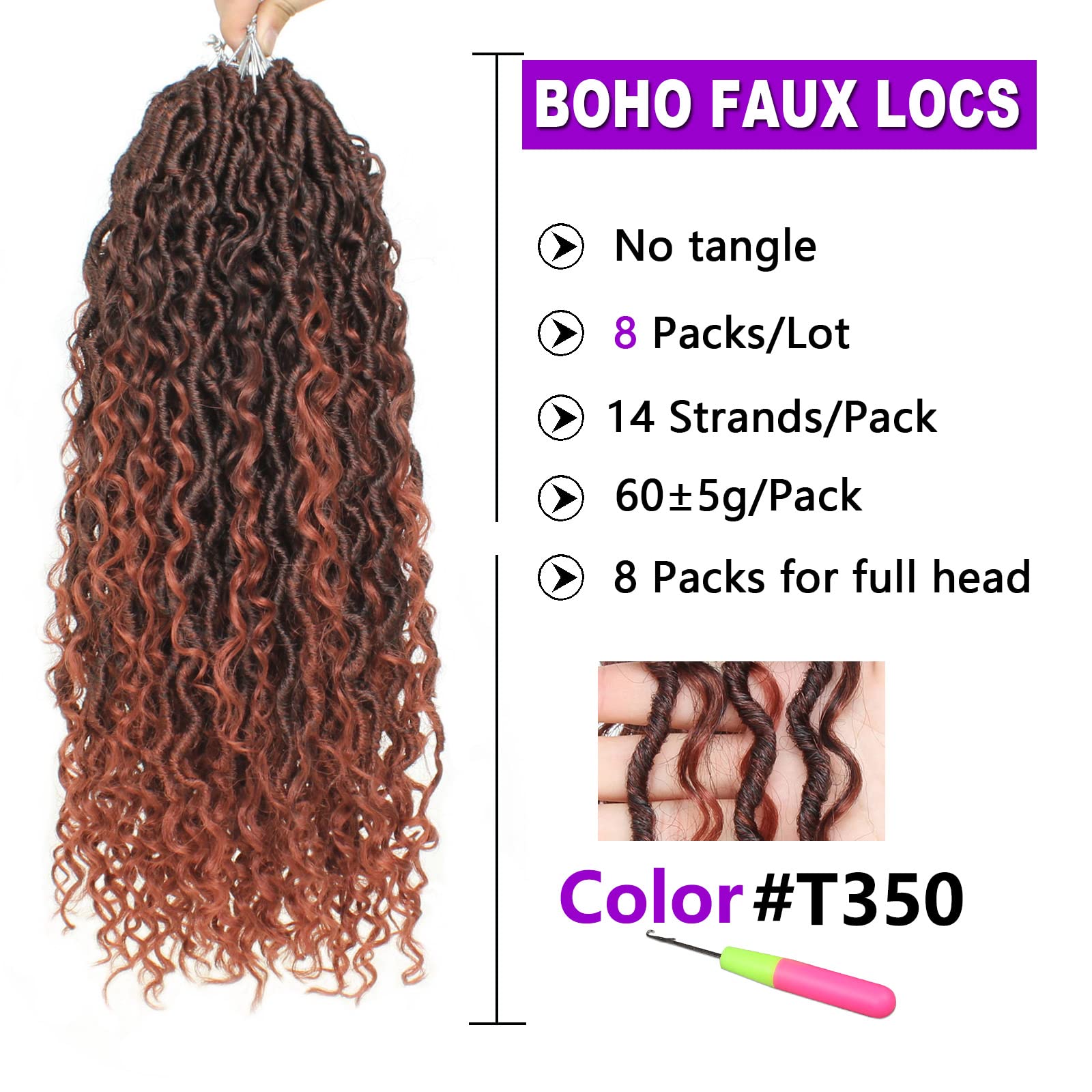 Amazon.com : ZRQ 8 Packs Curly Faux Locs Crochet Hair 18 Inch Ginger  Goddess Locs Crochet Braids Hair ,Pre Looped River Boho Locs Crochet Hippie  Locs With Curly Ends Synthetic Sft Locs